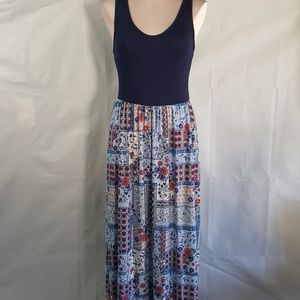 The Zig Zag Stripe Maxi Dress Blue with Detail